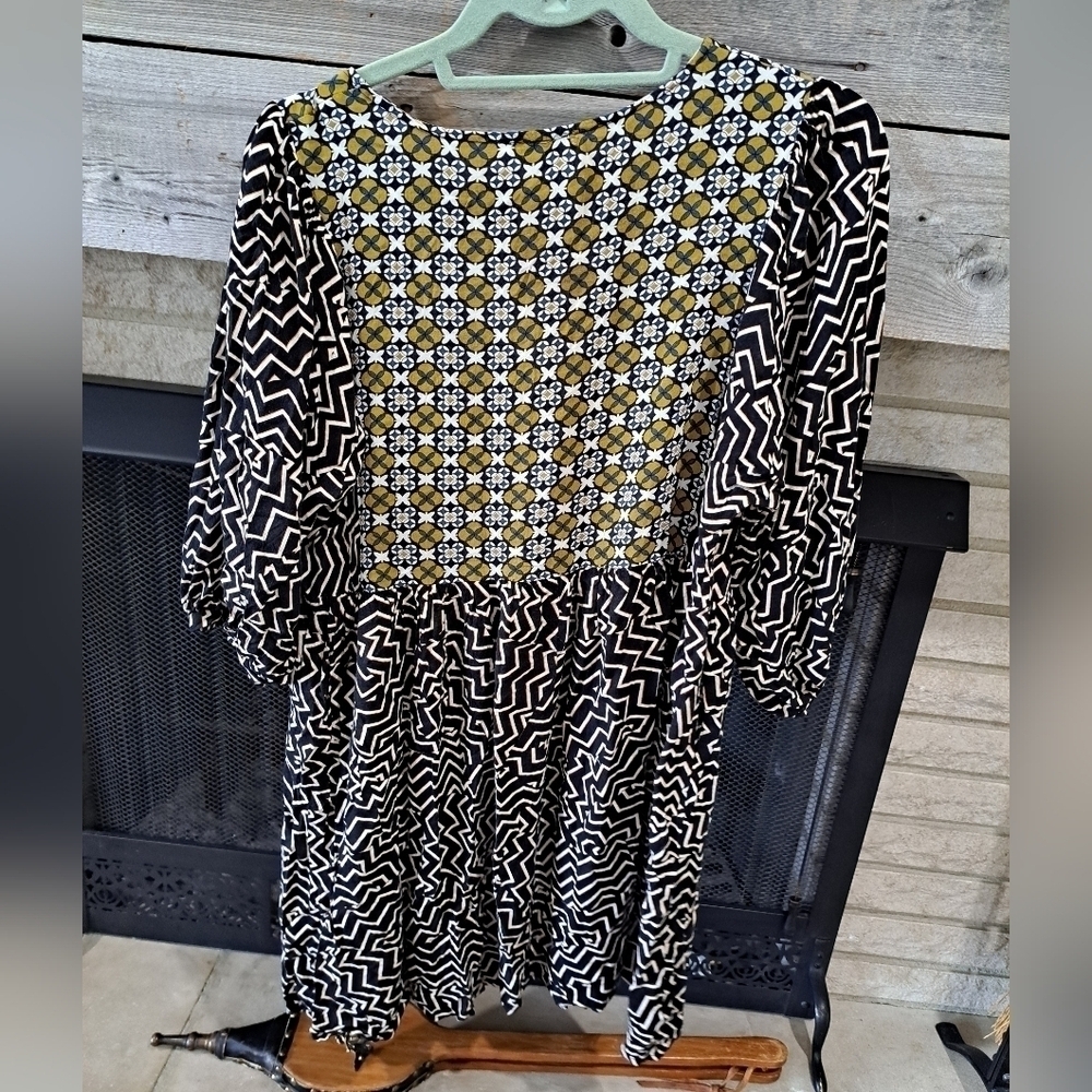 Hayden Women's Large Tribal Festival Tunic Dress Pockets Rayon Multicolor V-neck - Picture 8 of 11